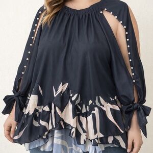 CHICME Women's Blouse Size XL - Cut Out Sleeve
Pearl Detail Boho Top